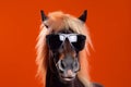 portrait goggles fun sunglasses colourful smile animal comic background funny horse. Generative AI.