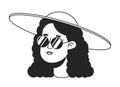 Sunglasses woman in summer hat monochrome flat linear character head