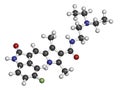 Sunitinib cancer drug molecule. Atoms are represented as spheres with conventional color coding: hydrogen white, carbon grey,.