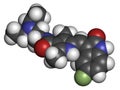 Sunitinib cancer drug molecule. Atoms are represented as spheres with conventional color coding: hydrogen white, carbon grey,.