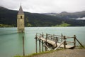 Sunk tower in the Lake Resia Royalty Free Stock Photo