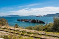 Mediterranean sky shipwreck formerly known as City of York sunken and abandoned at the bay of Eleusina, Attica, Greece Royalty Free Stock Photo