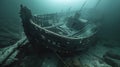 Sunken beneath the waves, the eerie remains of a medieval shipwreck lay silent, a haunting glim