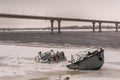 Sunken boat in a frozen river Royalty Free Stock Photo