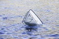 Sunken boat in a harbor, still tied to the jetty