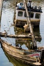 Sunken boat moored up on Polish riverbank Royalty Free Stock Photo