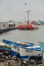 Sunken catamaran at the pier in Pomorie, Bulgaria