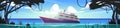 Sunken cruise ship in ocean near tropical island Royalty Free Stock Photo