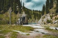 The sunken forest of Lake Kaindy. Lake Kaindy, meaning the `birch tree lake` is a 400-meter-long lake in Kazakhstan that Royalty Free Stock Photo