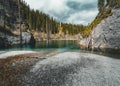 The sunken forest of Lake Kaindy. Lake Kaindy, meaning the `birch tree lake` is a 400-meter-long lake in Kazakhstan that Royalty Free Stock Photo