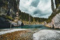 The sunken forest of Lake Kaindy. Lake Kaindy, meaning the `birch tree lake` is a 400-meter-long lake in Kazakhstan that Royalty Free Stock Photo