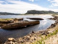 Sunken old wooden fishing boats in Teriberka, Murmansk Oblast, Russia Royalty Free Stock Photo