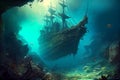 Sunken pirate ship. AI generated