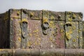 Sunken pirate treasure chest. Old trunk recovered from the sea.