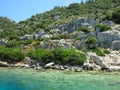 The sunken ruins on the island of Kekova, ancient Lycian city of Simena, Antalya, Turkey Royalty Free Stock Photo