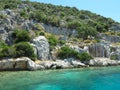 The sunken ruins on the island of Kekova, ancient Lycian city of Simena, Antalya, Turkey Royalty Free Stock Photo