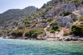 The sunken ruins on the island of Kekova Dolichiste of the ancient Lycian city of ancient Simena. Antalya, Turkey Royalty Free Stock Photo