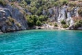 The sunken ruins on the island of Kekova Dolichiste of the ancient Lycian city of ancient Simena. Antalya, Turkey Royalty Free Stock Photo