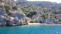 The sunken ruins on the island of Kekova Dolichiste of the ancient Lycian city of ancient Simena, was destroyed by an earthquake, Royalty Free Stock Photo