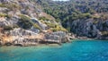 The sunken ruins on the island of Kekova Dolichiste of the ancient Lycian city of ancient Simena, was destroyed by an earthquake, Royalty Free Stock Photo