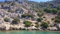 The sunken ruins on the island of Kekova Dolichiste of the ancient Lycian city of ancient Simena, was destroyed by an earthquake, Royalty Free Stock Photo