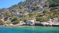 The sunken ruins on the island of Kekova Dolichiste of the ancient Lycian city of ancient Simena, was destroyed by an earthquake, Royalty Free Stock Photo