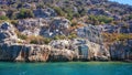 The sunken ruins on the island of Kekova Dolichiste of the ancient Lycian city of ancient Simena, was destroyed by an earthquake, Royalty Free Stock Photo