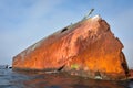 sunken ship, grounded transport ship, rusty skeleton of ship