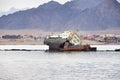 Sunken ship opposite the island of Tiran in the Red Sea in Egypt