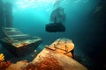 a sunken ship to create an immersive and fantastical underwater experience generated by ai