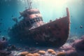 Sunken ship wreck in the Red Sea. 3d rendering