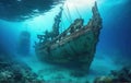 Sunken ships lying under water