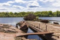 Sunken ships in the port of Chernobyl Royalty Free Stock Photo