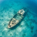 Sunken Shipwreck in Shallow Turquoise Water Royalty Free Stock Photo