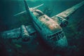 sunken transport airplane, with its wreckage lying on the ocean floor. Generative AI