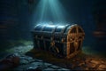 Sunken treasures, 3D rendering of an old chest undersea