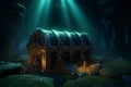 Sunken treasures, 3D rendering of an old chest undersea