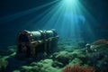 Sunken treasures, 3D rendering of an old chest undersea