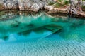 Sunken wooden boat