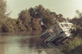 A sunken wooden boat