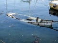 Sunken Wooden Boat in tidal harbour Royalty Free Stock Photo