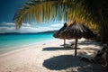 Sunkissed Beachscape Palmfringed Sandy Beach, Azure Waters, Sun Umbrellas. Generative AI Royalty Free Stock Photo