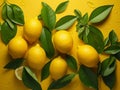 Sunkissed Citrus: Luscious Lemons and Verdant Leaves on a Sunny Yellow Backdrop