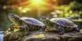 SunKissed Red Eared Slider Turtle Basking on a Rock Stunning CloseUp Photography of a Pet Reptile