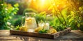 SunKissed Summer Delights A Refreshing Lemonade Still Life Featuring Vibrant Lemons a Rustic Pitcher and Cooling Royalty Free Stock Photo
