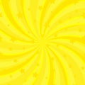 Sunlight abstract spiral background. Bright yellow color burst background with stars. Royalty Free Stock Photo