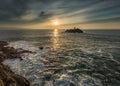 Sunlight across Sea, Godrevy Lighthouse, Cornwall Royalty Free Stock Photo