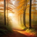 Sunlight bathing the forest in a captivating creating a magical ambiance of radiant beautiful art
