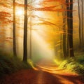 Sunlight bathing the forest in a captivating creating a magical ambiance of radiant beautiful art