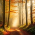 Sunlight bathing the forest in a captivating creating a magical ambiance of radiant beautiful art